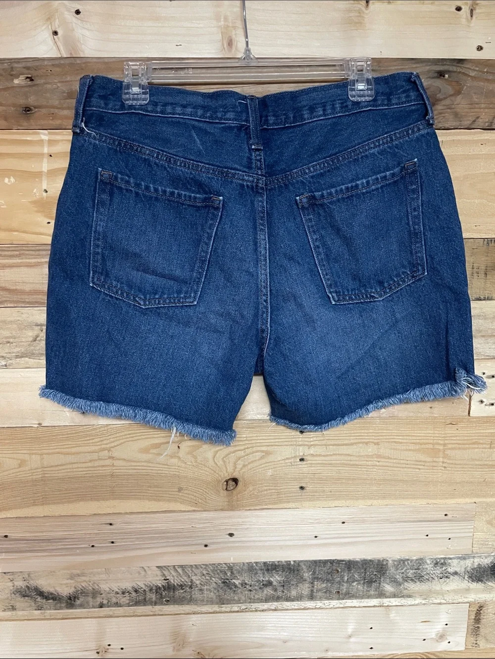 Old Navy size 10 High-rise Dark Wash Blue Jean 5” Shorts Classic Cut-Off Style